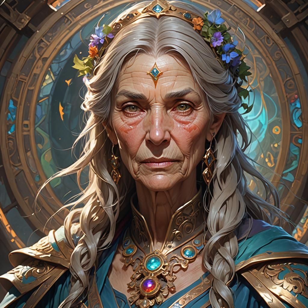 Painterly Portrait of an Elderly Female Mage