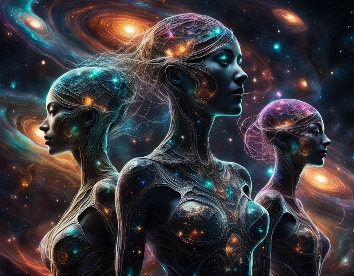 Cosmic Entities Orchestrating Time: Surreal Concept Art