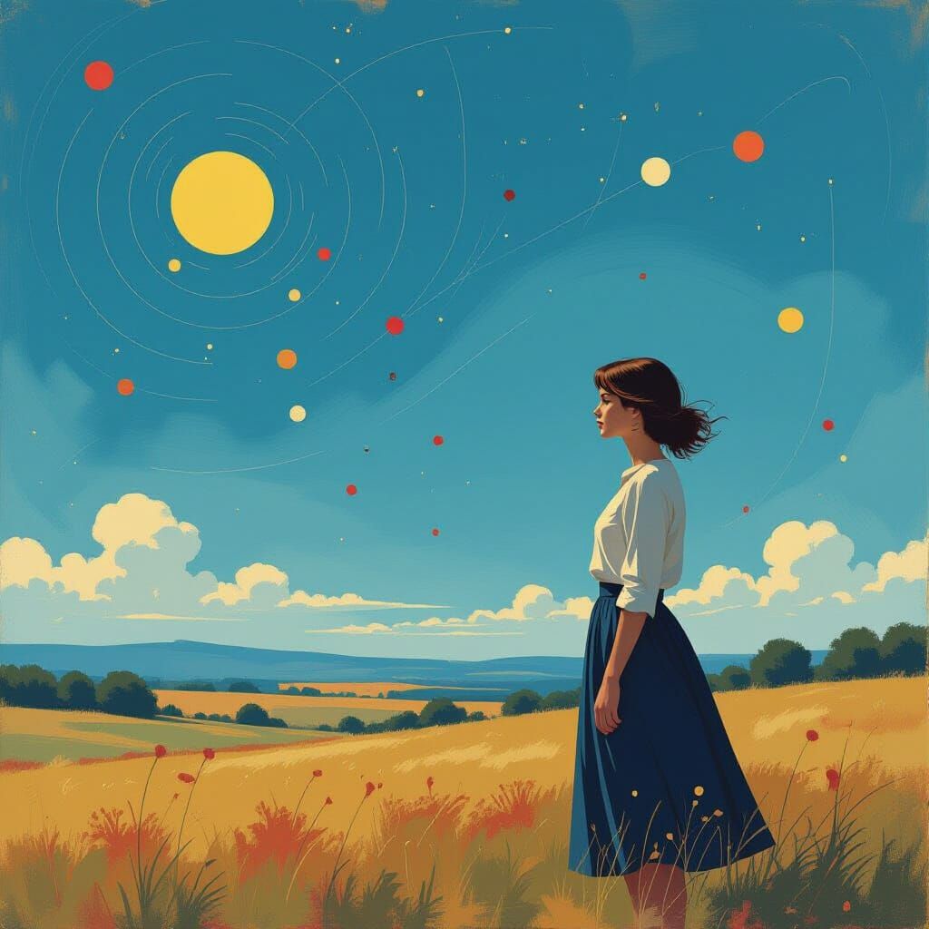 Woman in Landscape: Abstract Expressionist Oil Painting