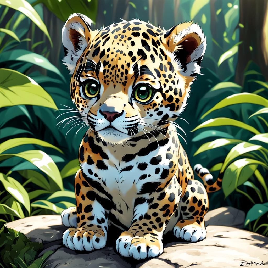 Adorable Baby Jaguar in Anime Style