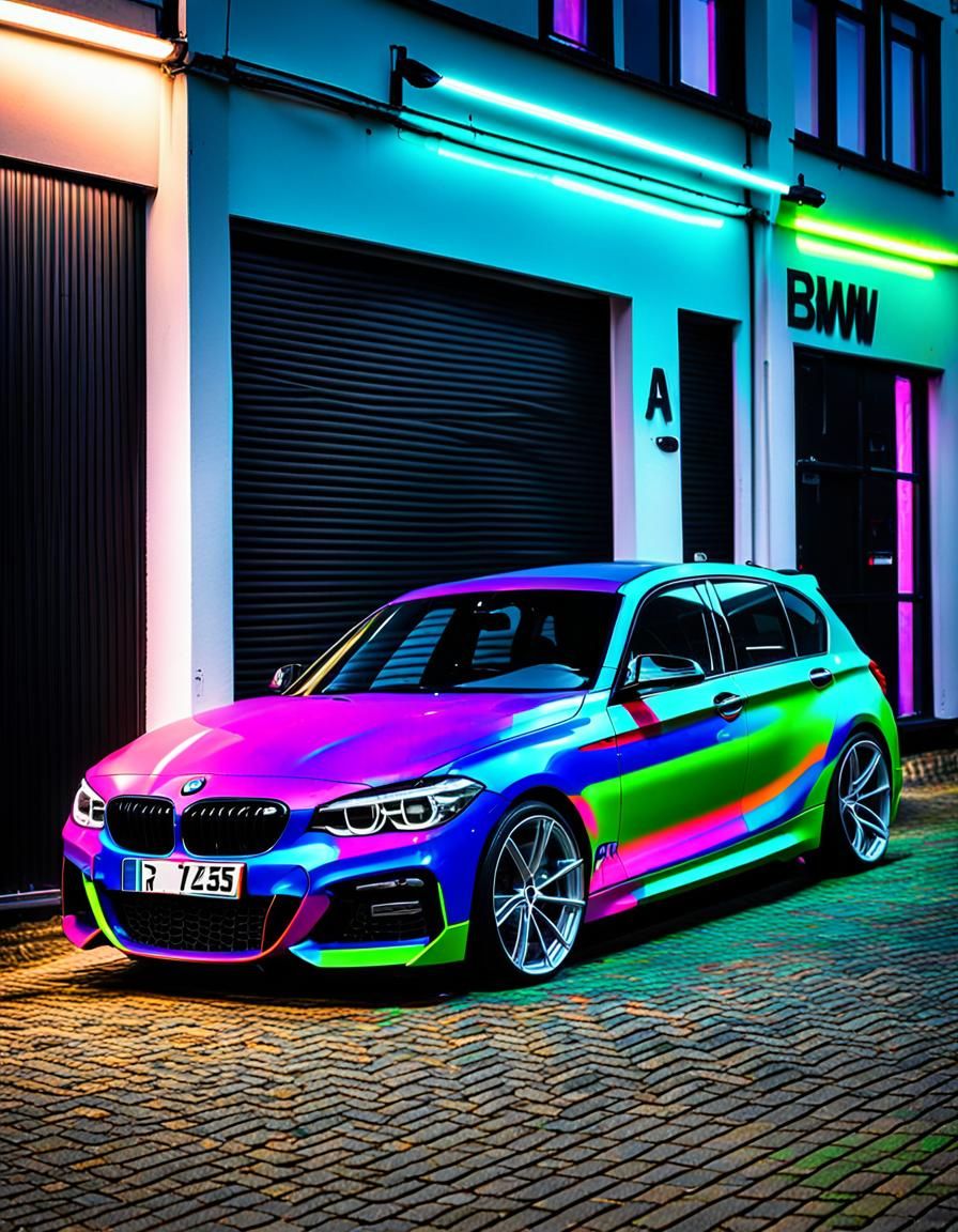 BMW M135i in Neon Airbrush Art Style