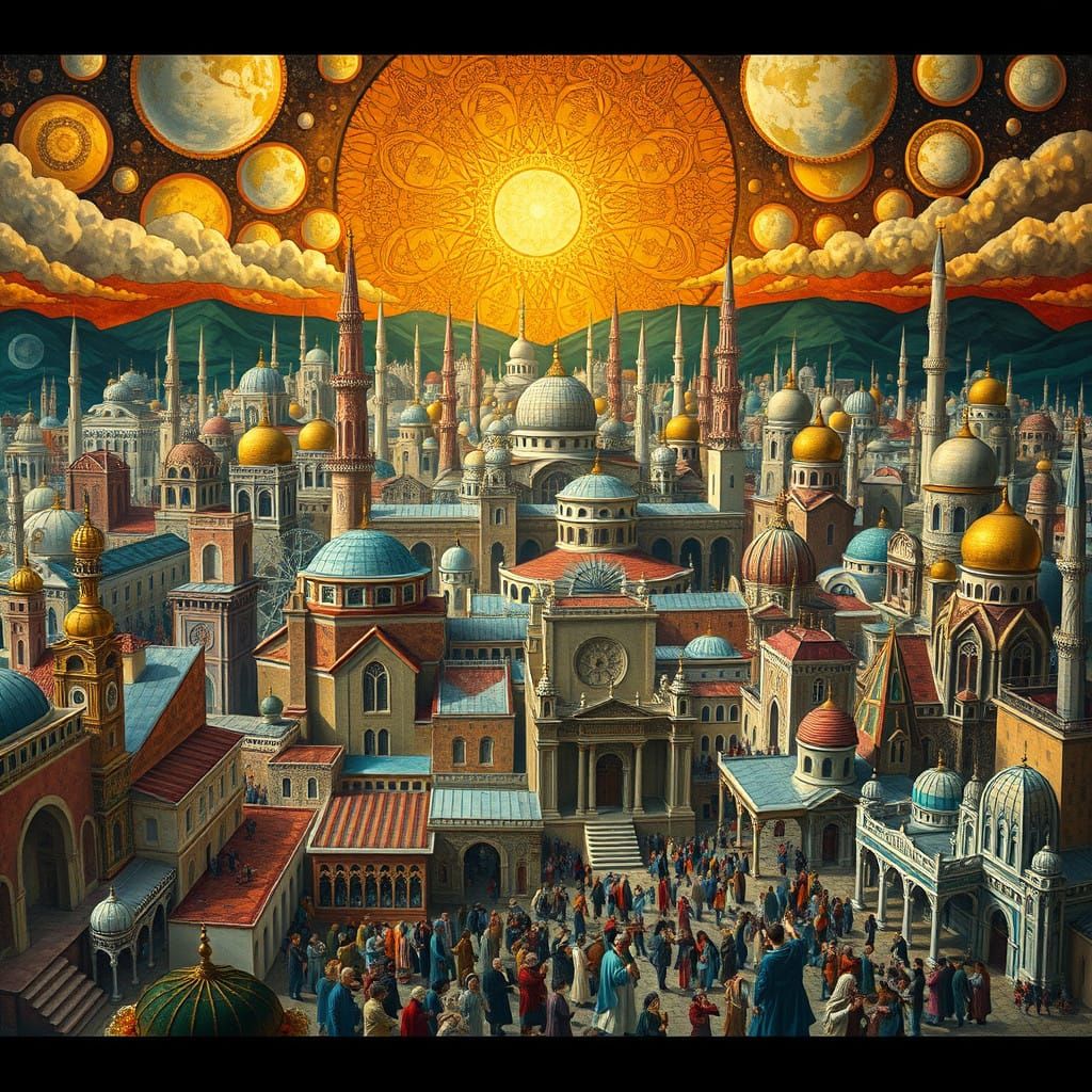 Sacred City Harmony in Ethereal Golden Light