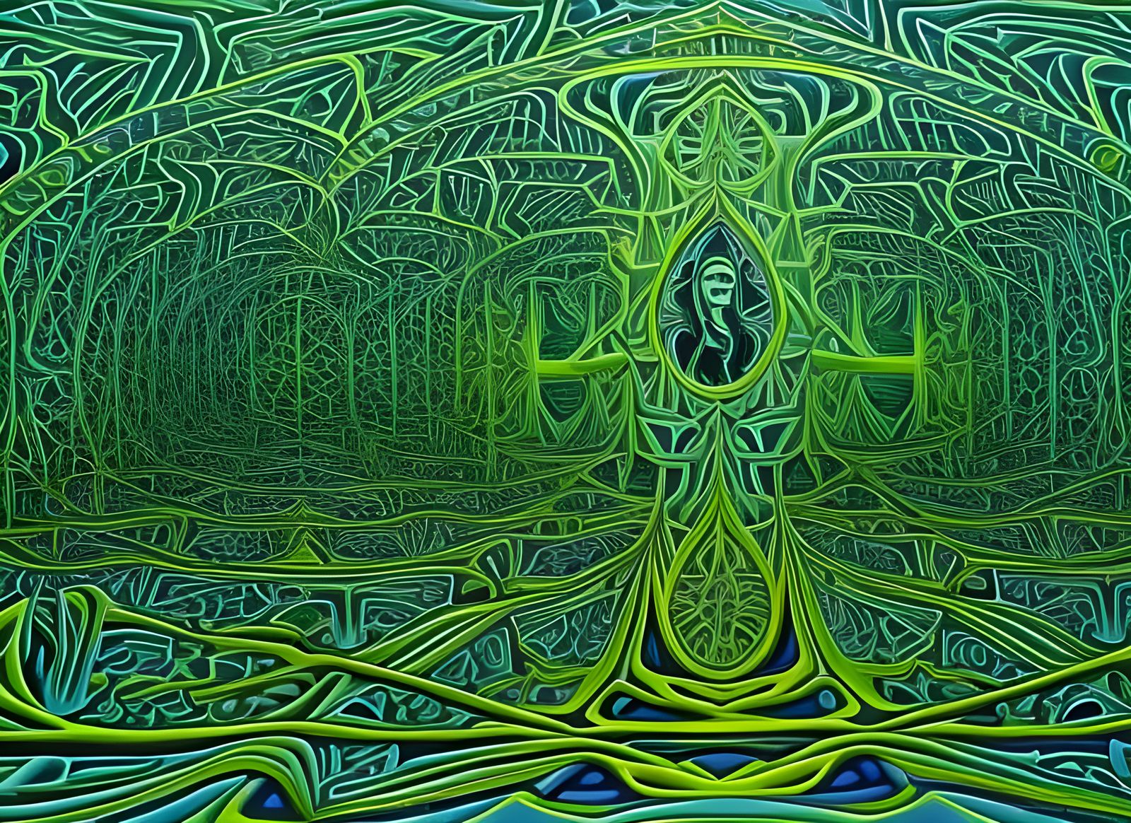 Surreal Glowing Jungle Dreamscape in Psychedelic Style