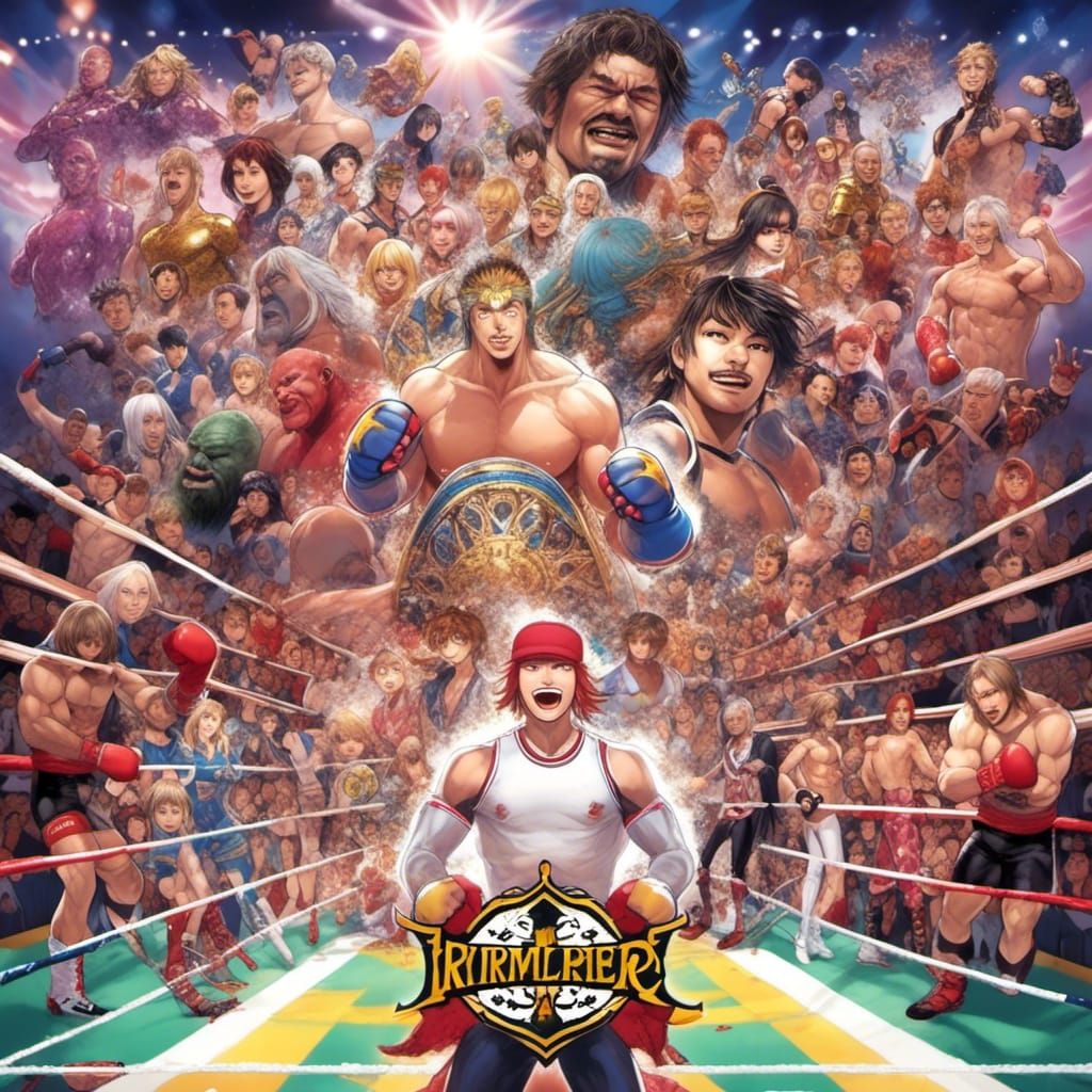 Anime Wrestling Scene in Japanese Manga Style