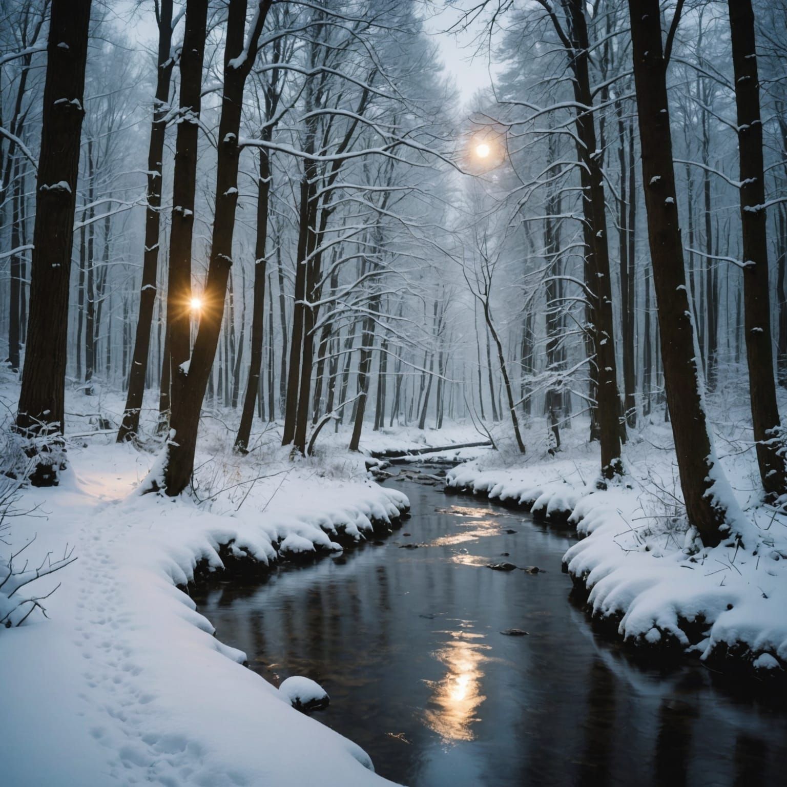 Ethereal Winter Forest with Glistening Snow