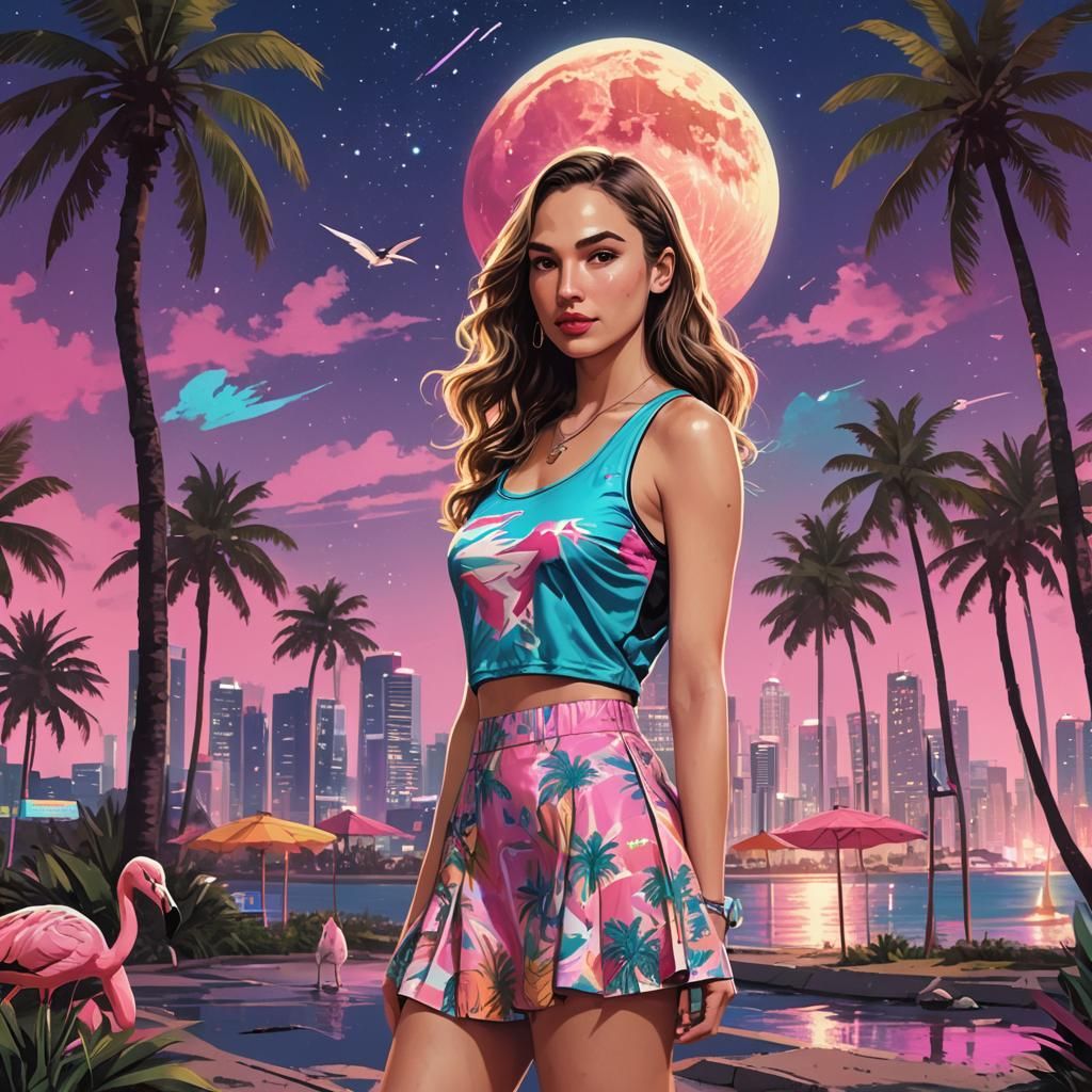 Retro Wave Galaxy Girl with Bunny Ears