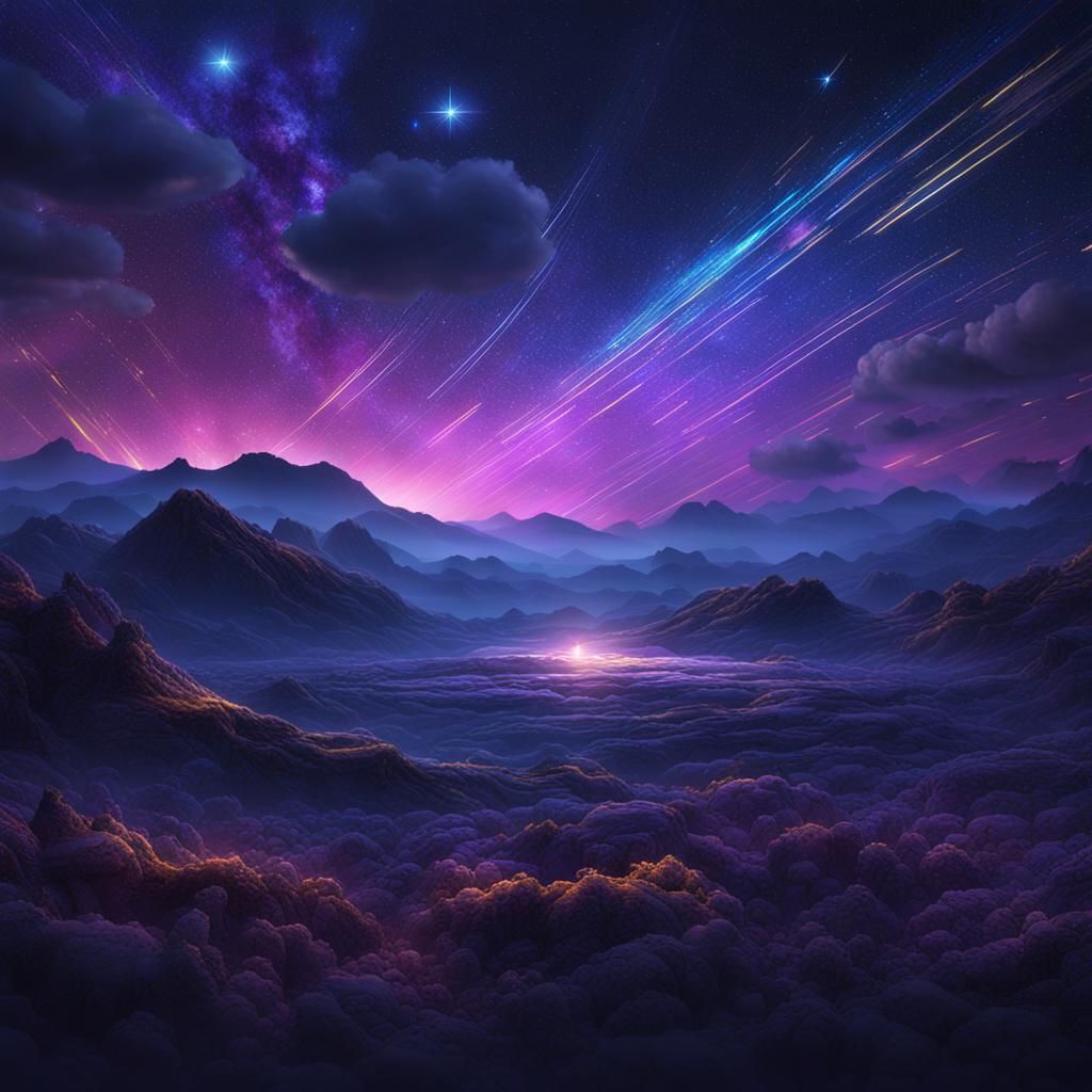 Hyperrealistic Night Sky with Golden Shooting Stars