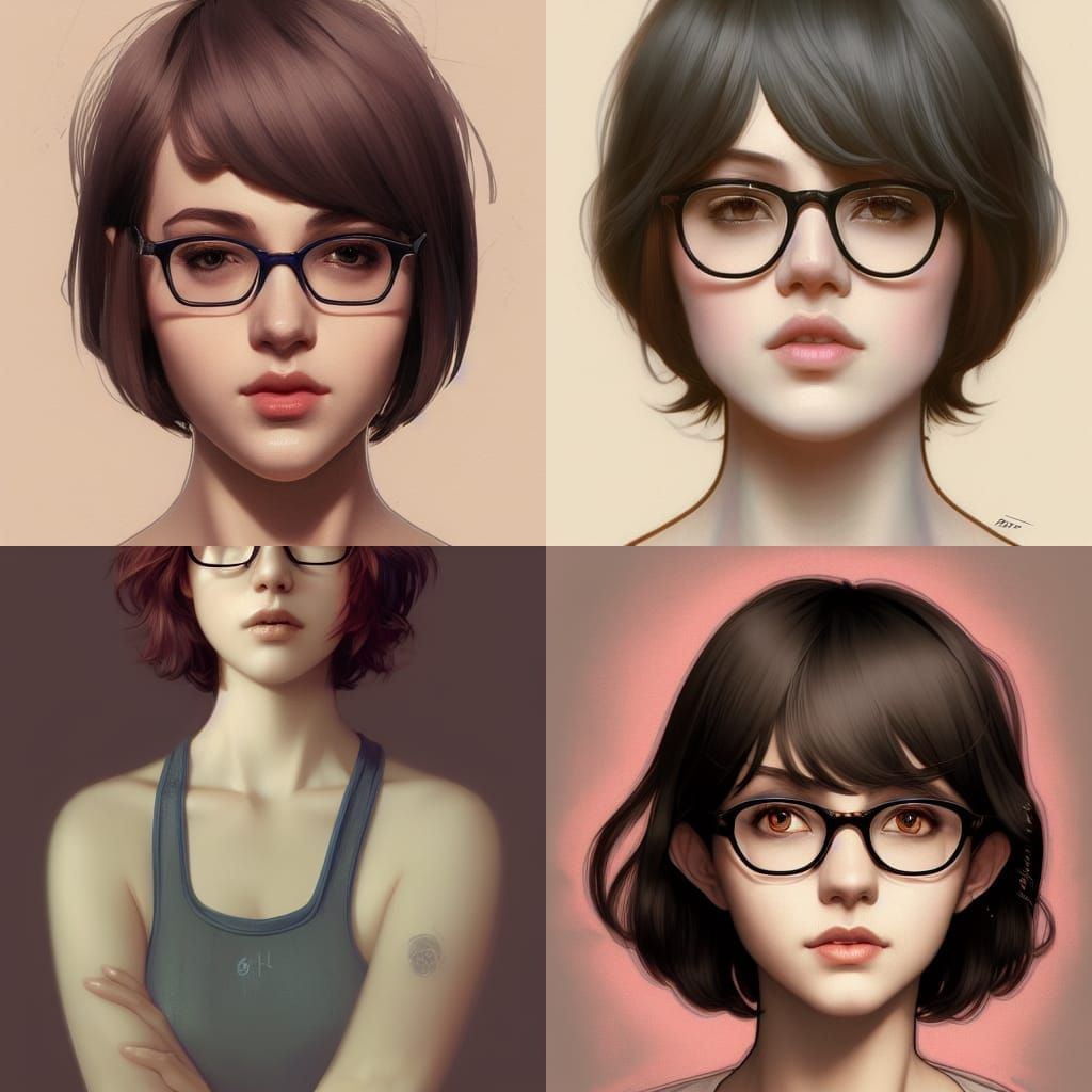 Cutie with Bob Cut and Glasses in Digital Art
