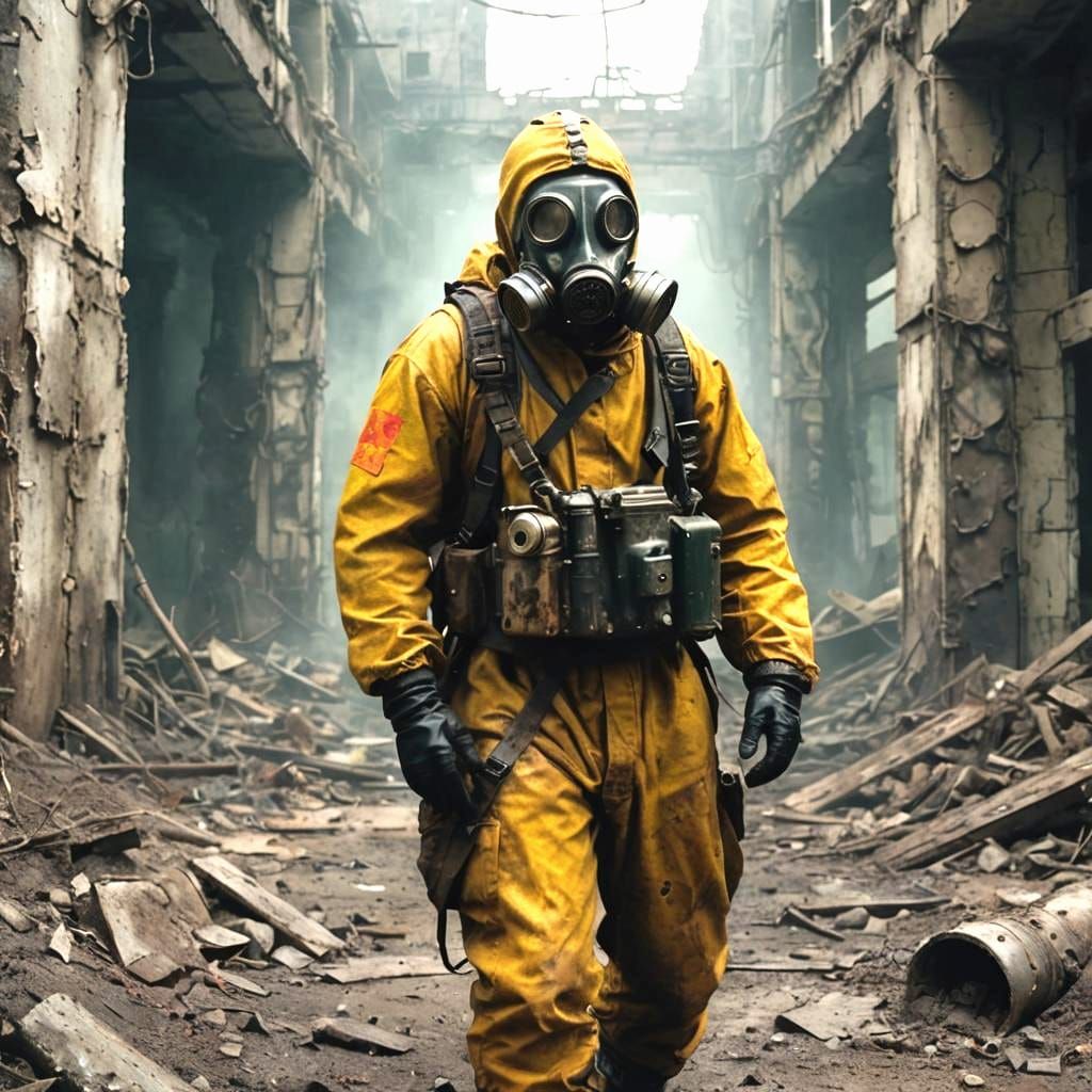 Post-Apocalyptic Scavenger in Nuclear Ruins