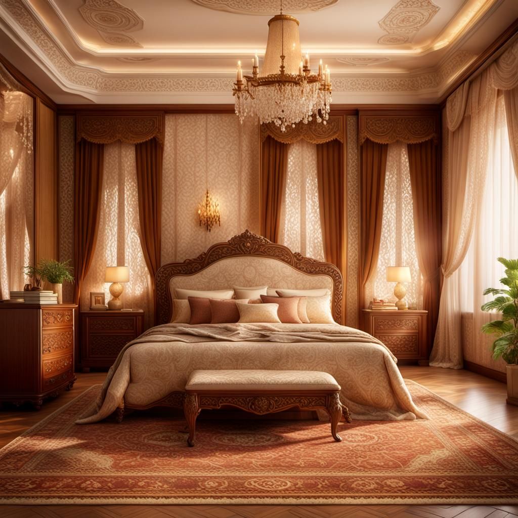 Luxurious Vintage Master Bedroom in Hyperrealistic Digital A...
