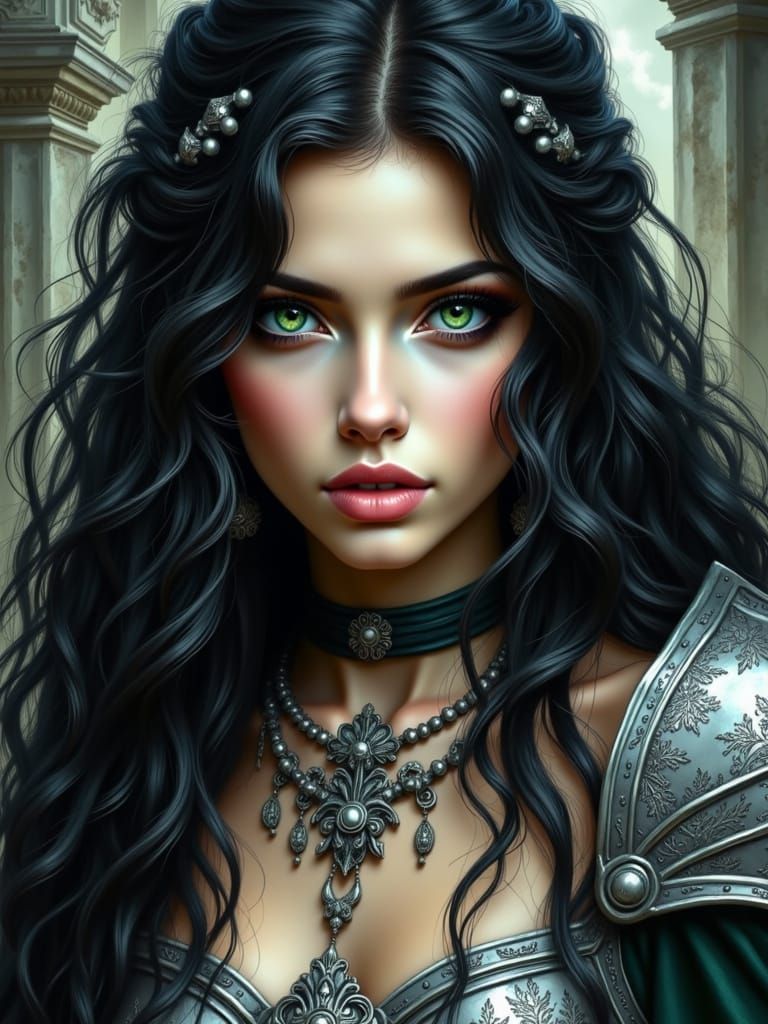 Ethereal Goddess in Silver Armor, Radiating Otherworldly Glo...