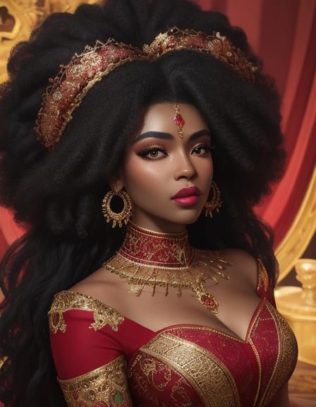 Black Girl with Heart-Shaped Afro in Hyperrealistic Style