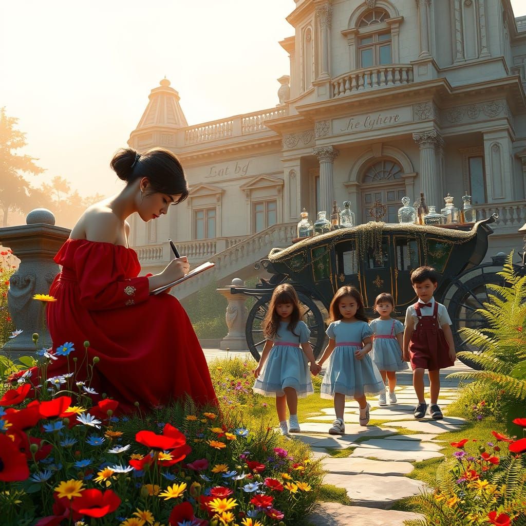 Elegant Woman in Vintage Mansion Surrounds Amidst Mystical G...