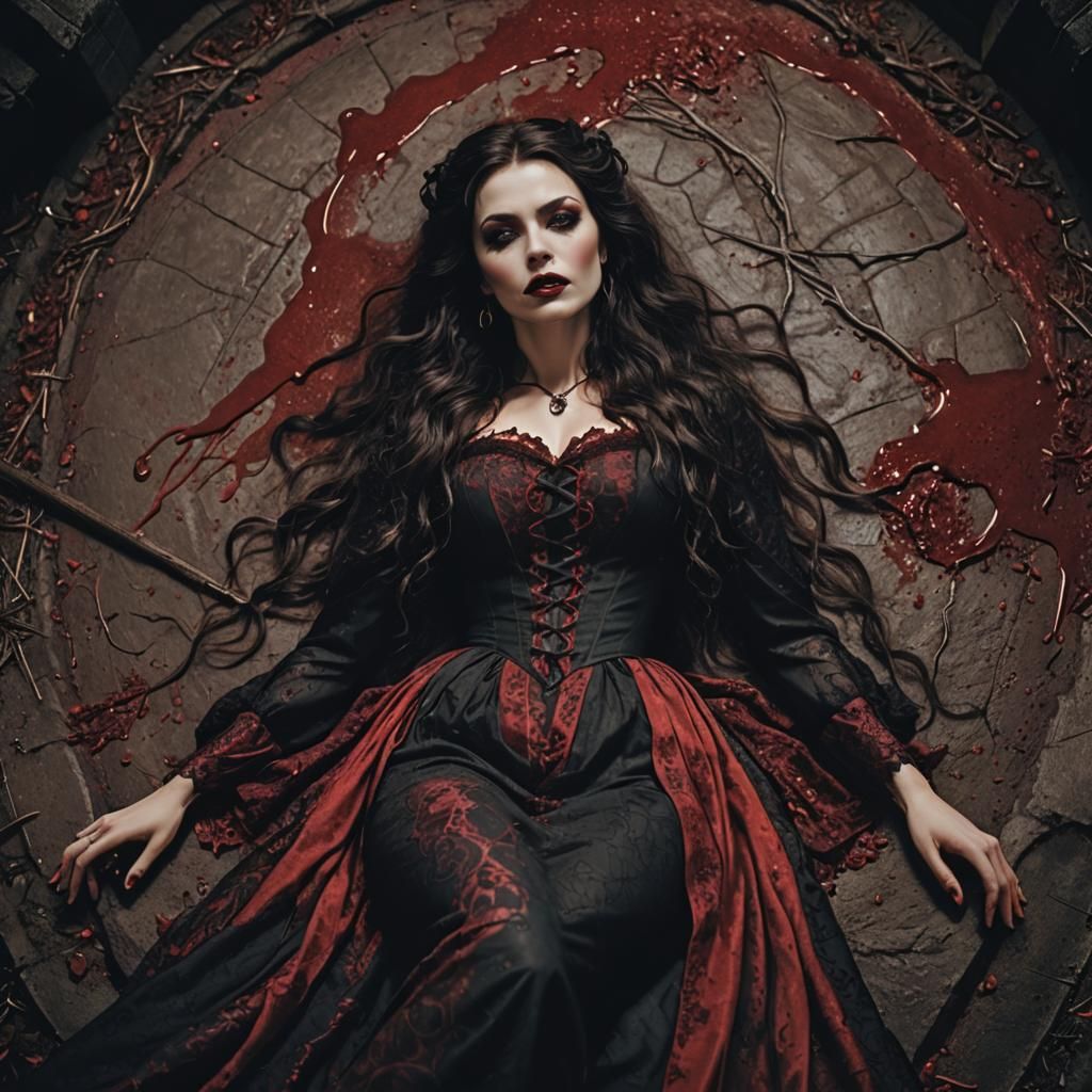 Gothic Witch Noble Woman in Pit of Blood