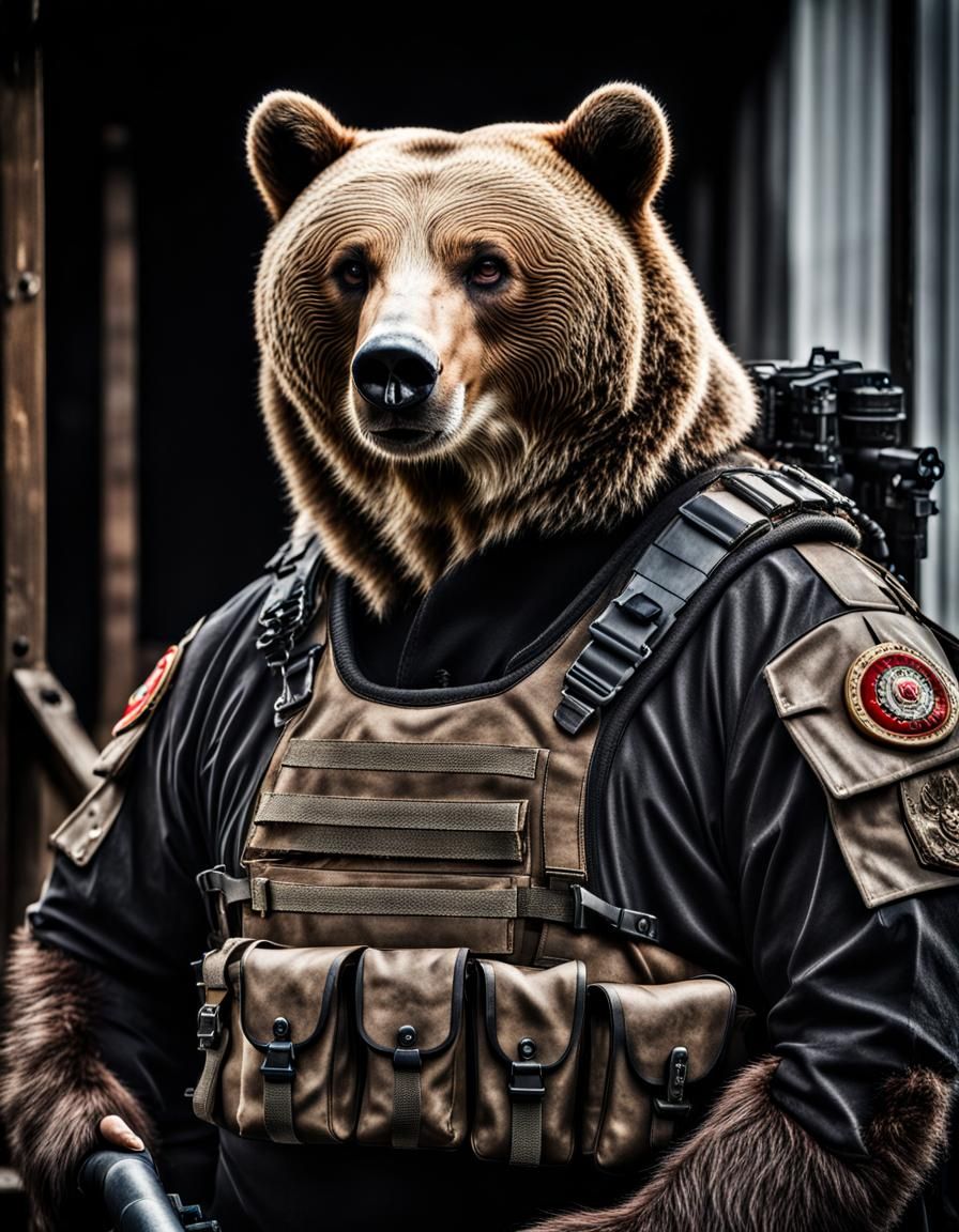 Armored Bear Legionnaire Portrait in Hyperrealistic Style