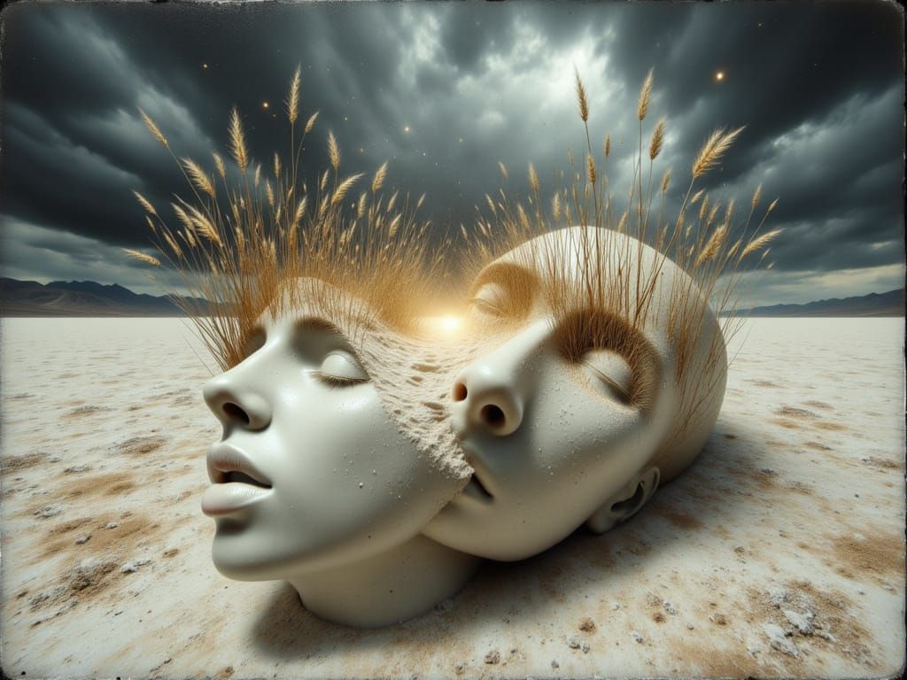 Surreal Alabaster Head Reveals Golden Garden