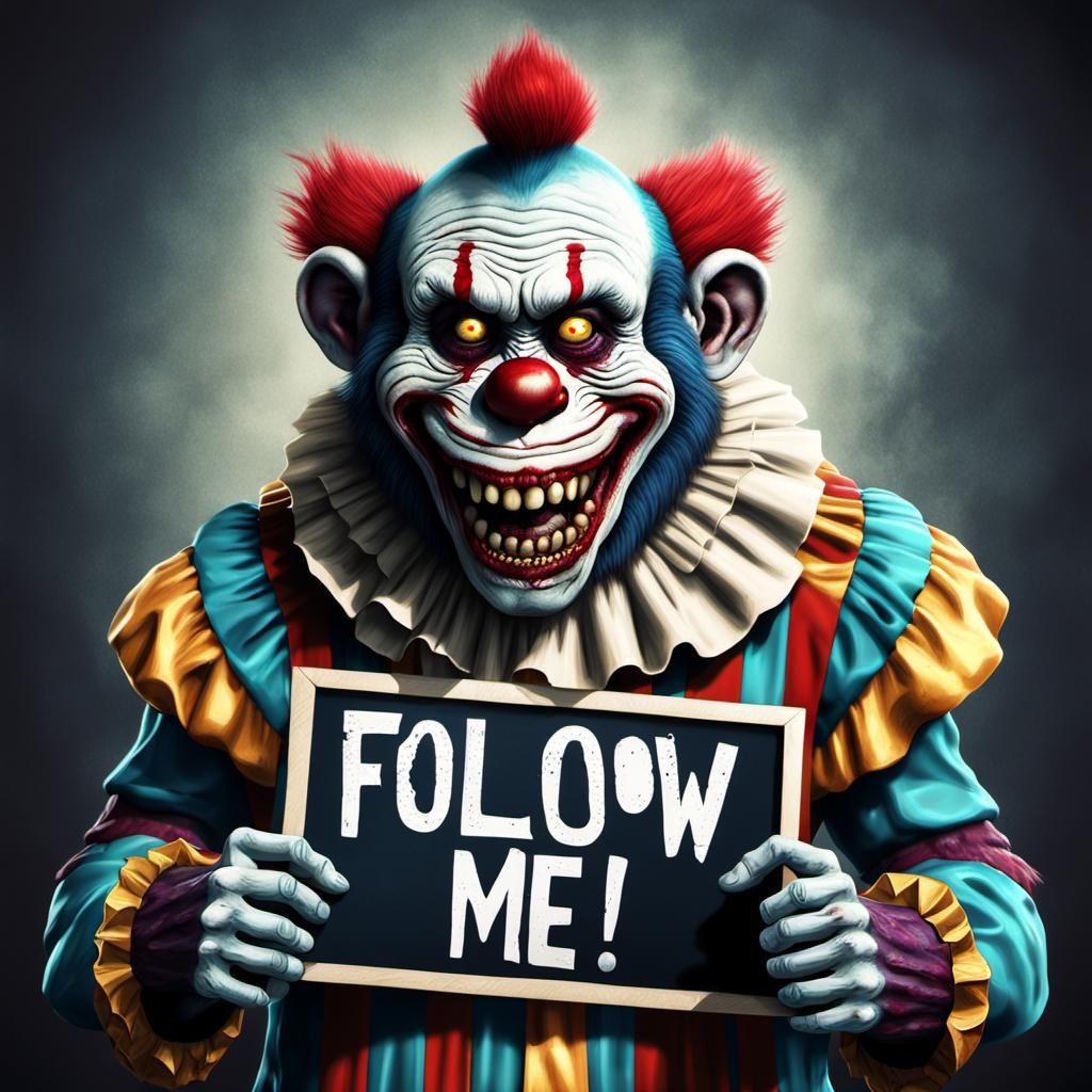 Zombie Monkey Clown with a Sign, Detailed Art