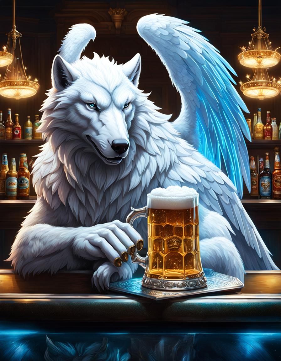 Giant Winged Wolf Socializing at Bar