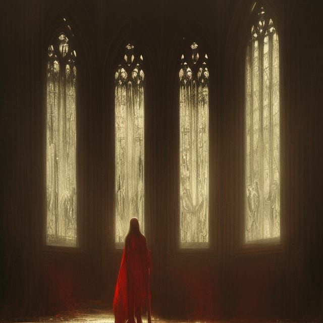 Sinister Gothic Window in Red and Black