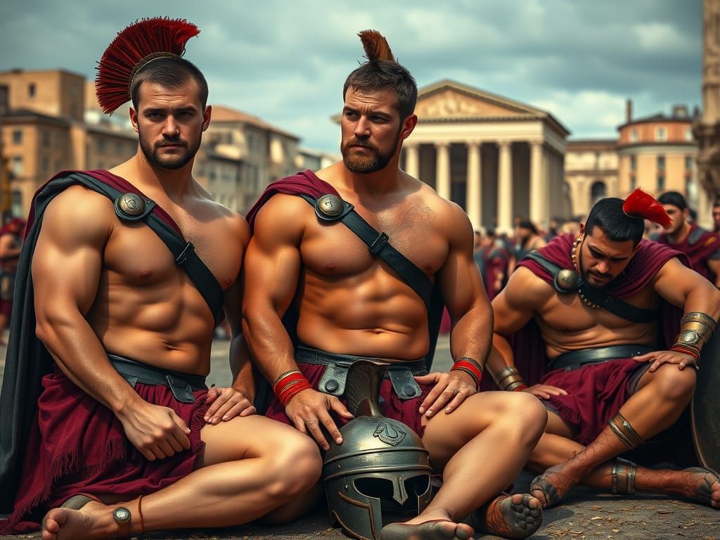 Renaissance-Inspired Photograph of Muscular Roman Legionarie...