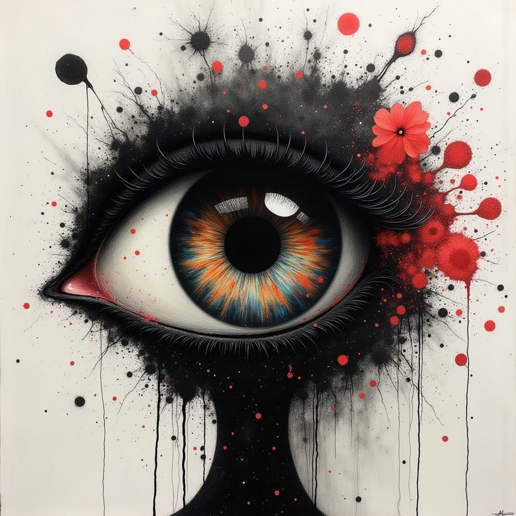 Surreal Oil Painting of the Human Eye in a Mysterious Dark S...