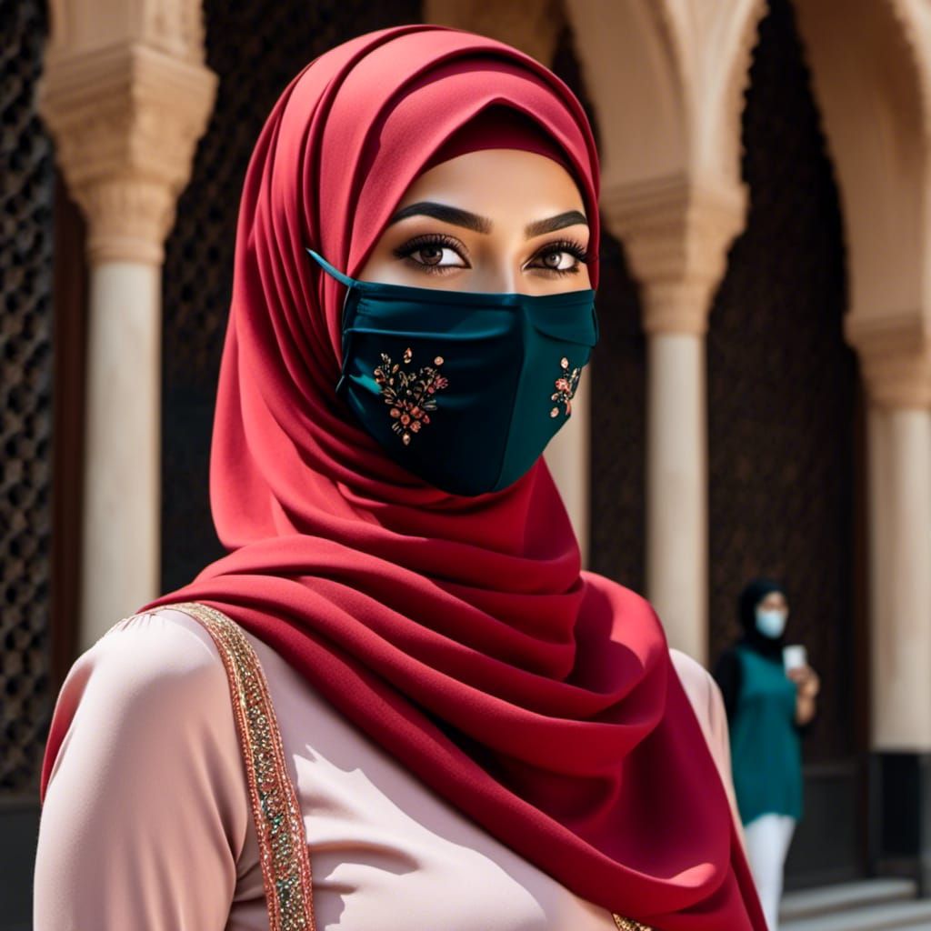 Woman in Hijab and Mask Portrait