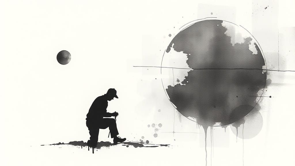Minimalist Ink Drawings of Workers in Fading Circles