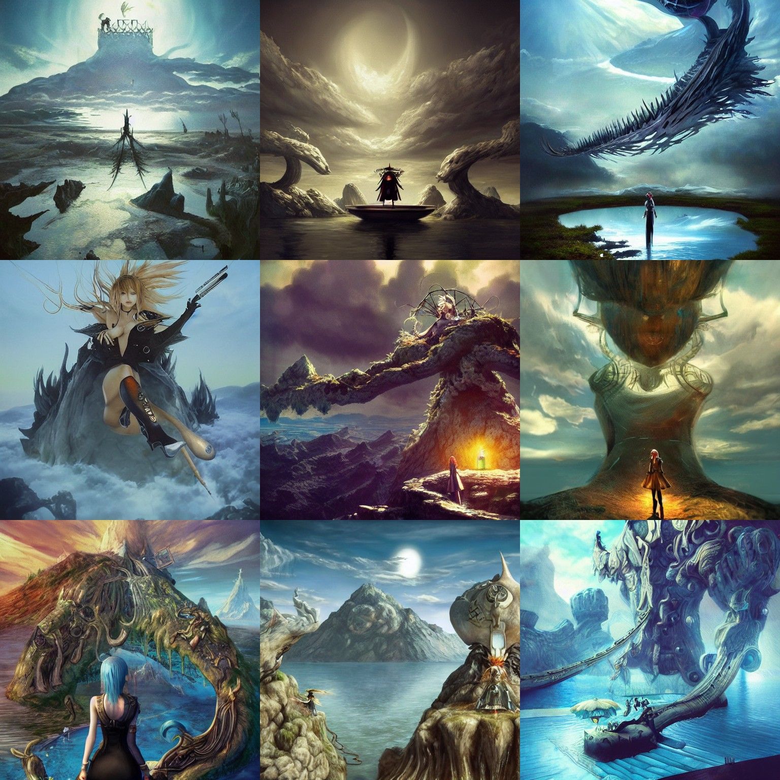 Surreal Final Fantasy Landscape in Dali Style