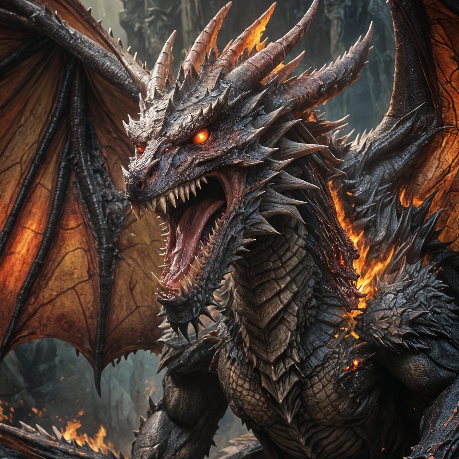 Demonic Dragon with Fiery Breath and Massive Wings