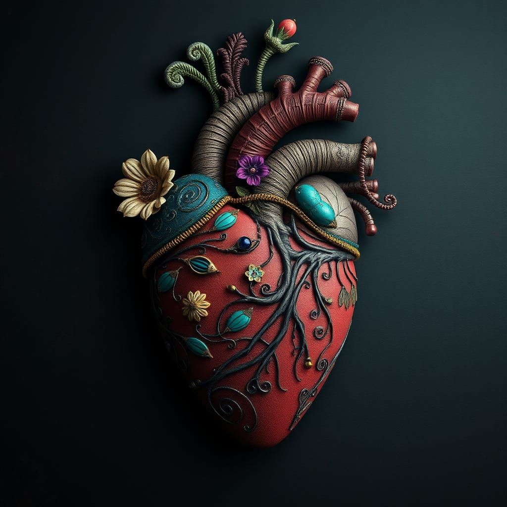 Luxurious Art Nouveau Heart Embroidery in Jewel Tones