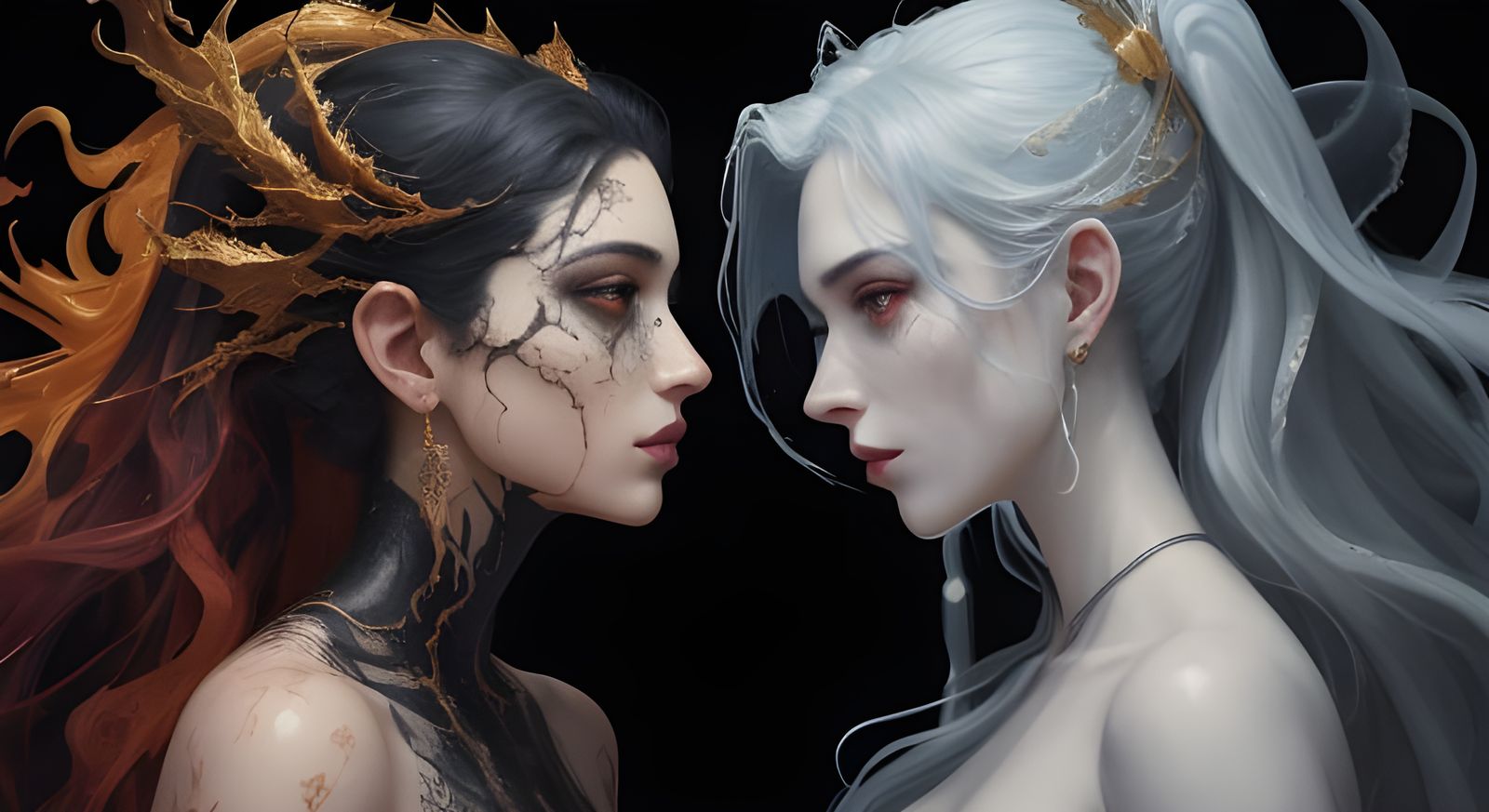 Surreal Banshee and Mermaid Oil Painting