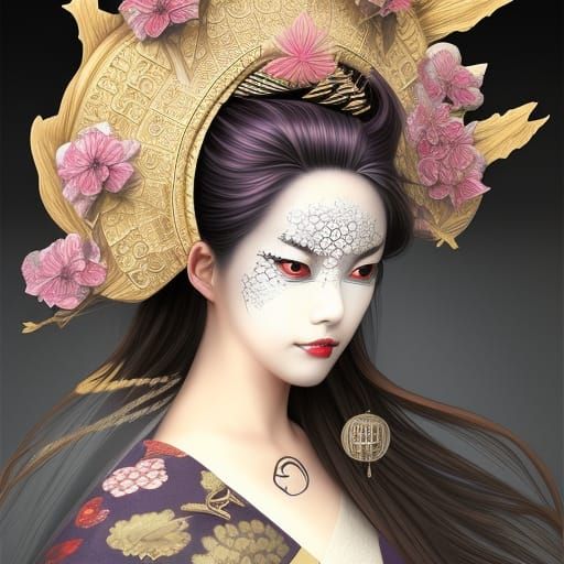 Elegant Yokai Portrait in Airbrush Art Style