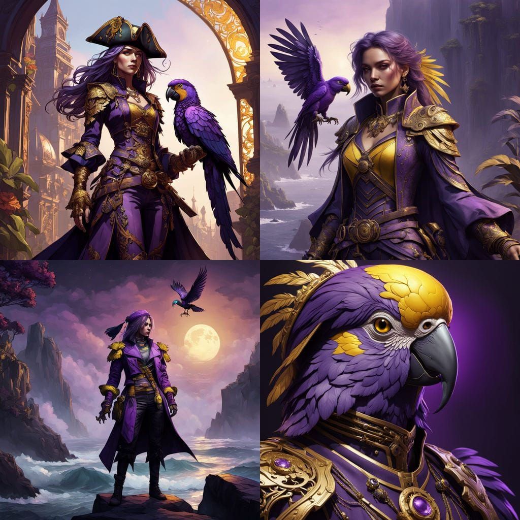 Cyberpunk Pirate Goddess with Majestic Parrot Companion