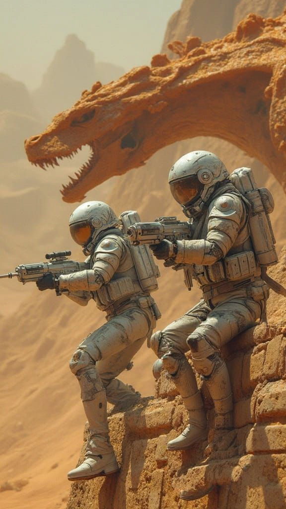 Rugged Astro-Marines Engage Martian Sand-Dragon in Intense B...