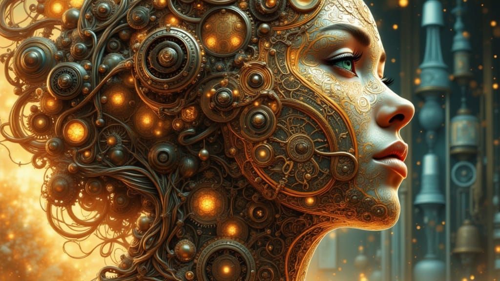 Intricate Dreaming Machine with Glowing Cogs