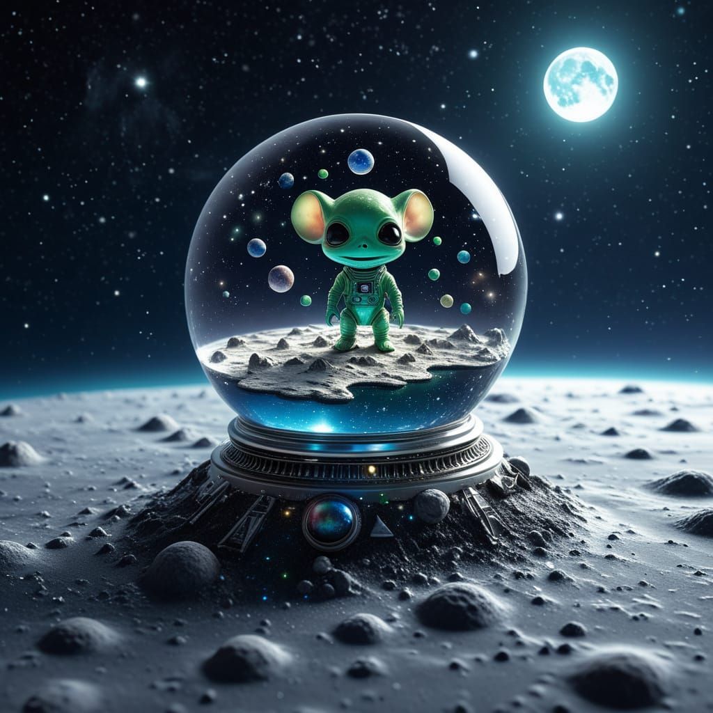 Mouse in Spaceship on Moon, Hyperrealistic Splash Art