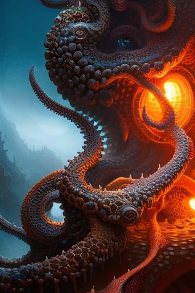 Octopus Skull: Fractal Iridescence in Bioluminescent Glass