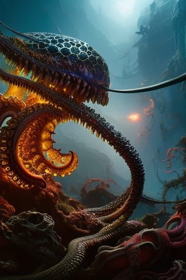 Bioluminescent Octopus Skull with Fractal Tentacles