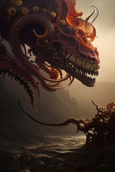 Iridescent Octopus Skull with Fractal Tentacles