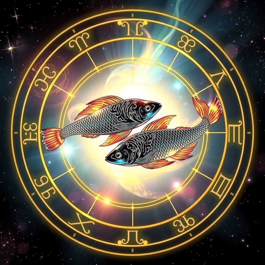 Majestic Pisces Zodiac Sign in Cosmic Dreamscape