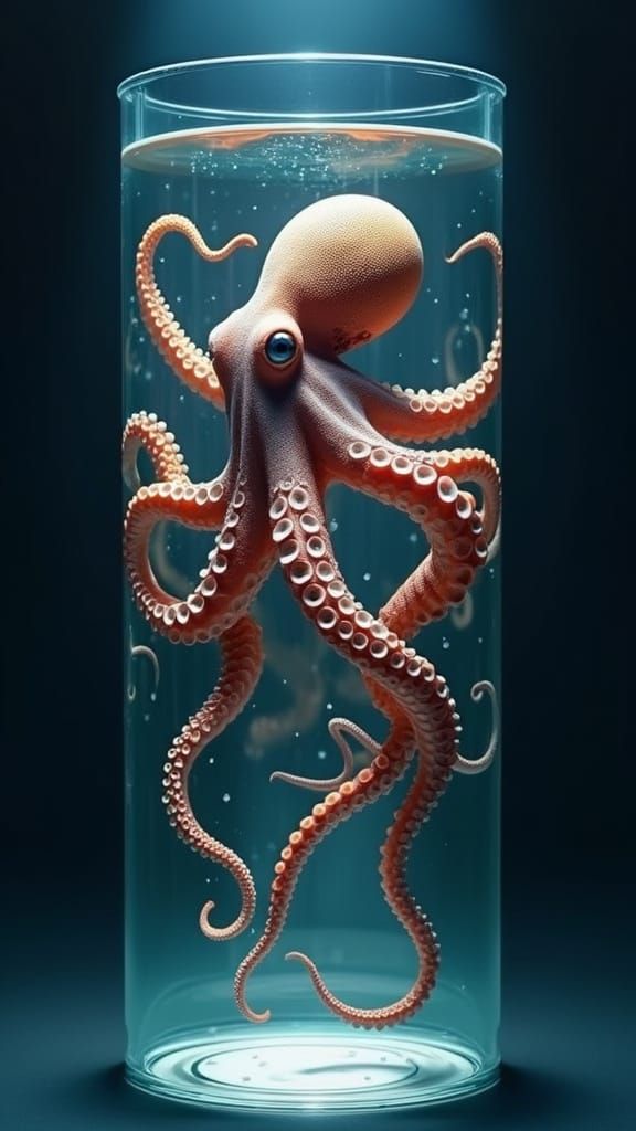 Octopus in Vibrant Spotlight, Abstract Vector Fractals