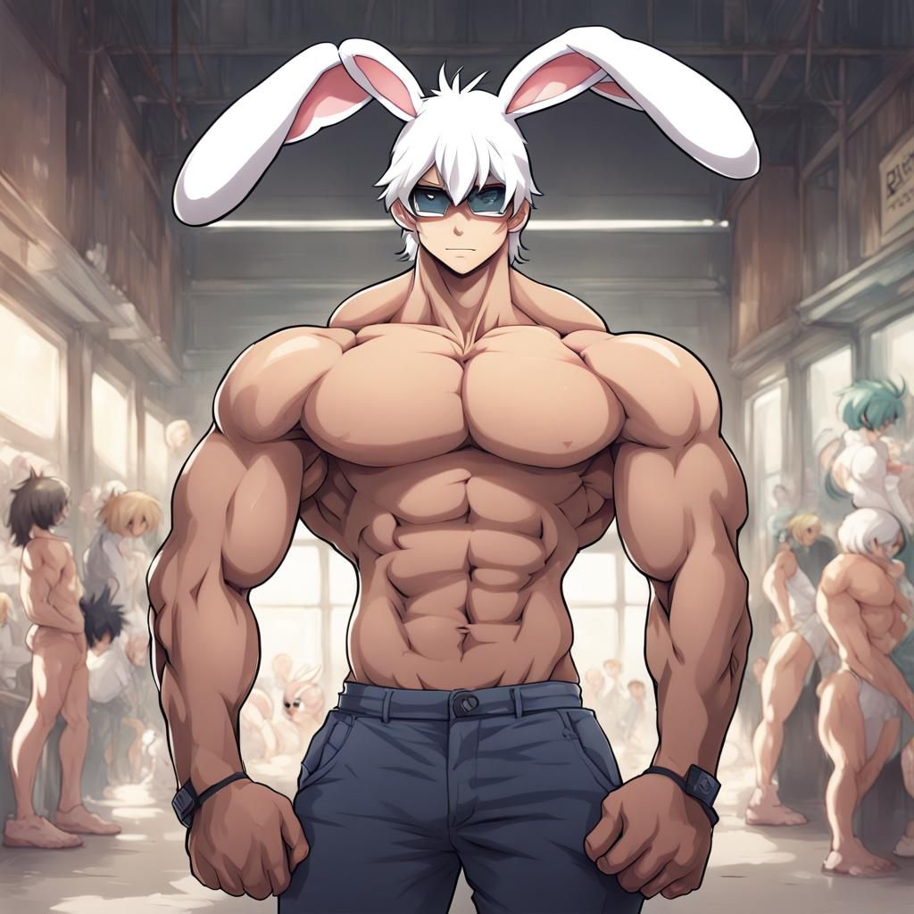 Buff Bunny Man in Anime Style
