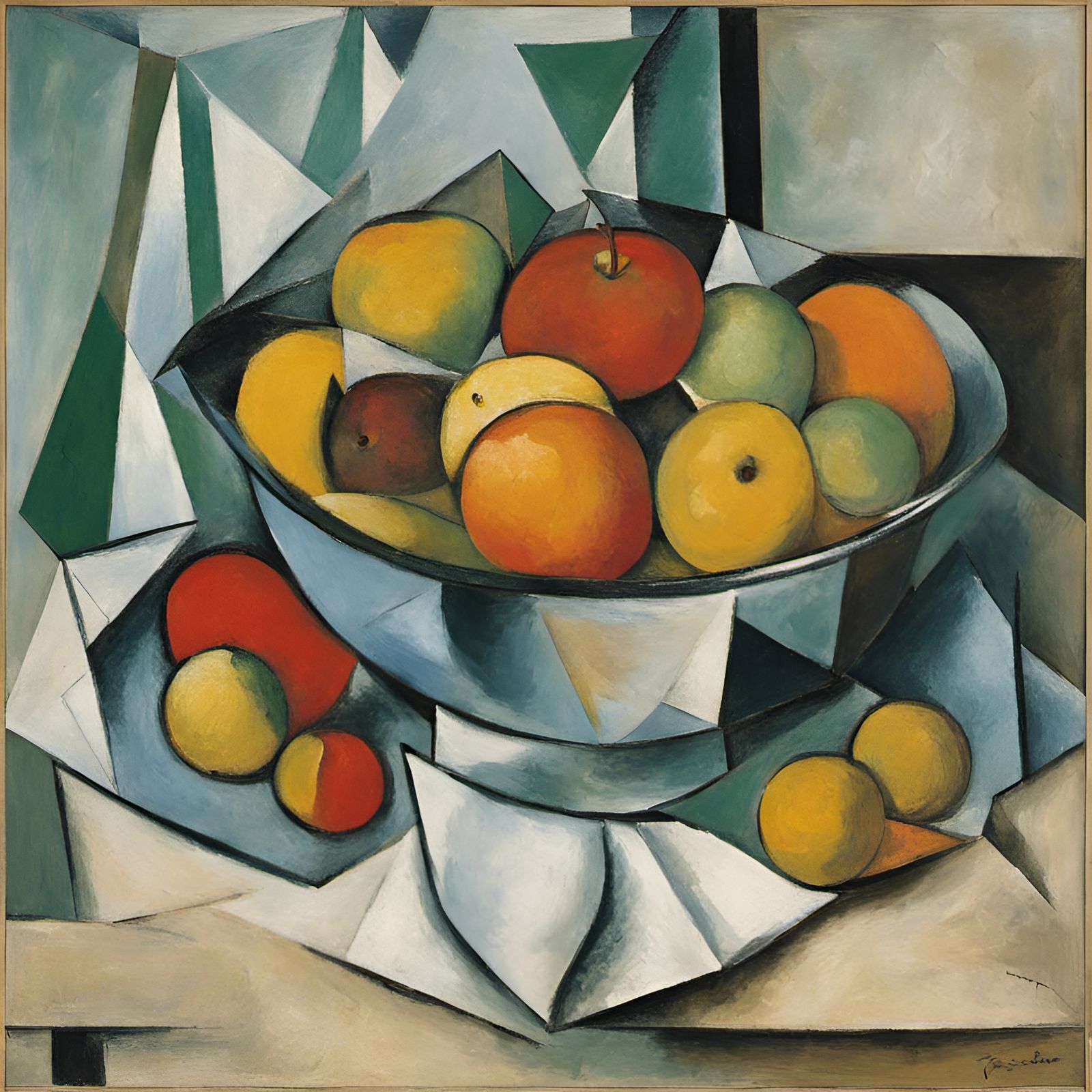 Cubist Still Life Painting of Fruit Bowl