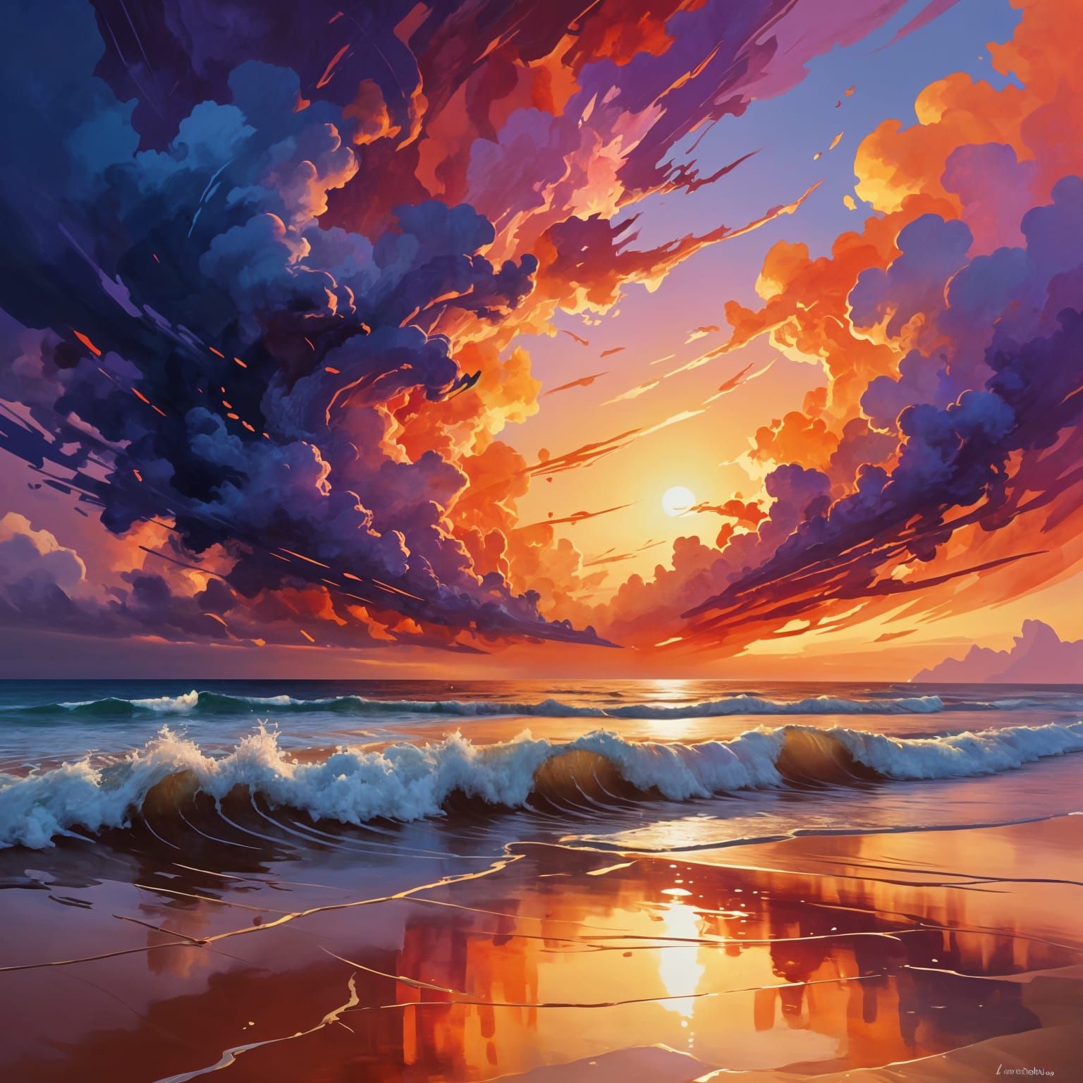 Vibrant Sunset Beach Scene in Duotone