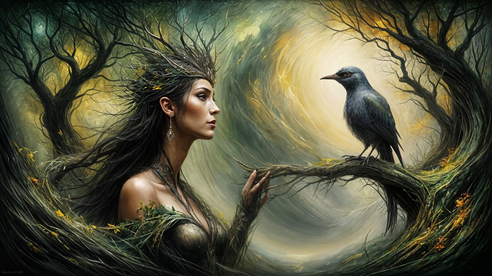 Elf and Magpie: A Mystic Digital Art Painting