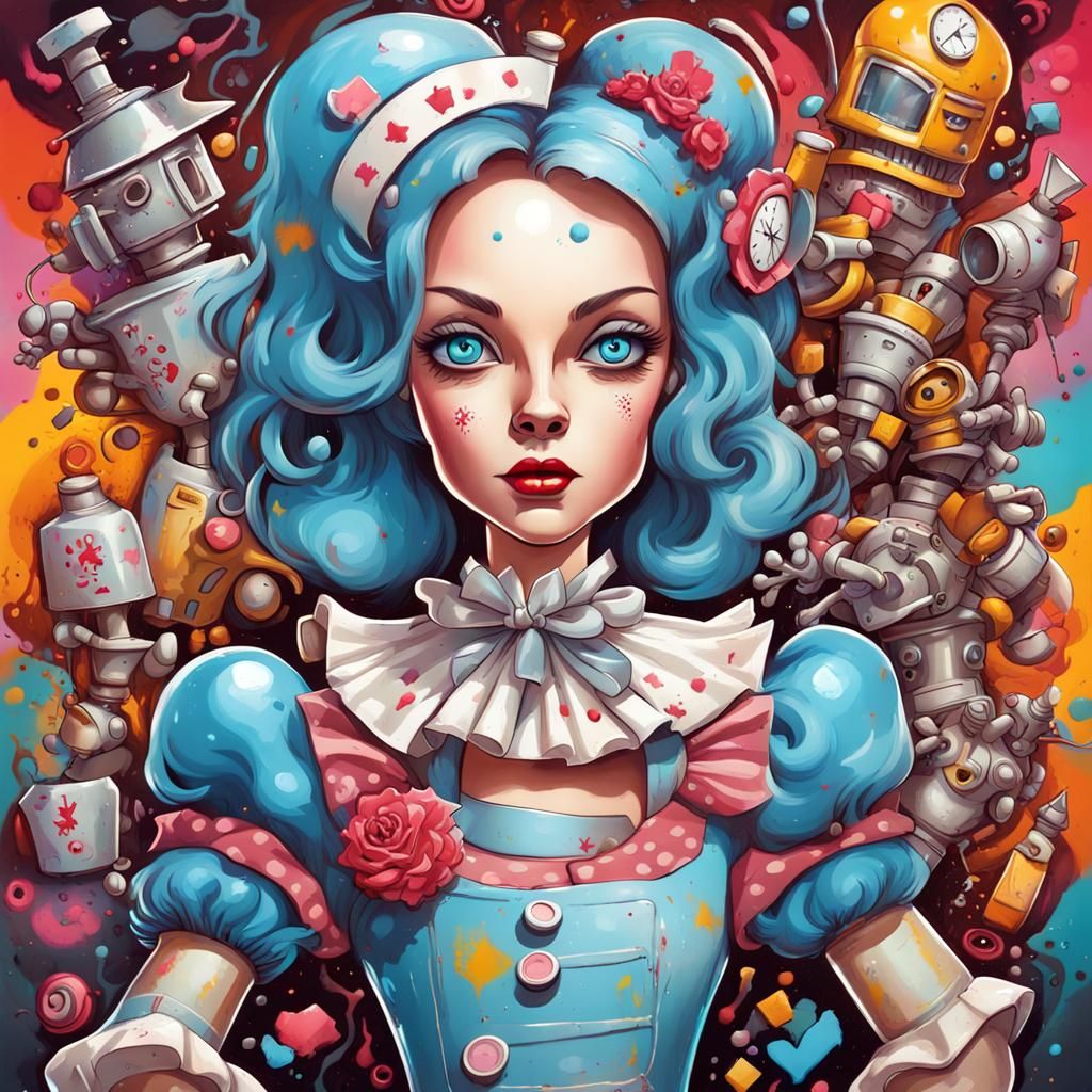 Robot Girl in Wonderland: Mid-Century Cartoon Style