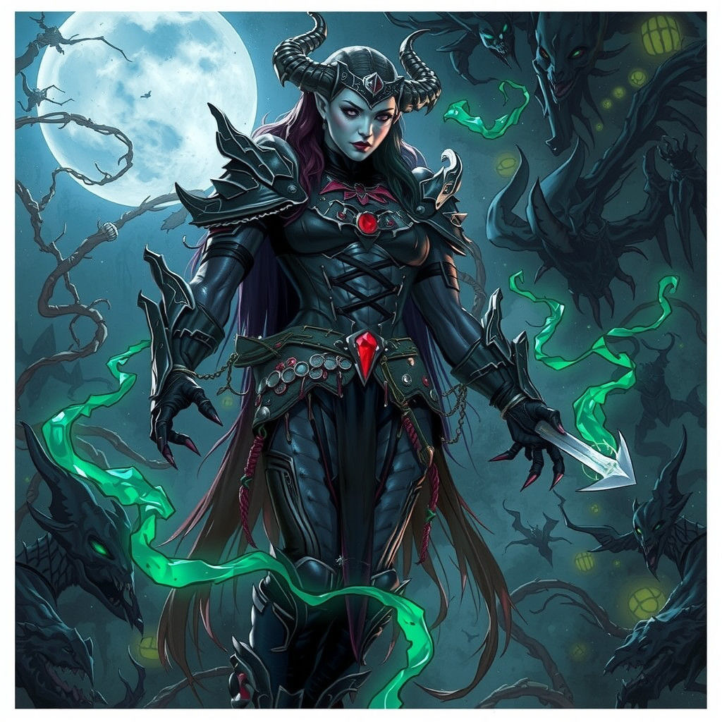 Drow Warrior with Scimitar in Dark Gothic Style