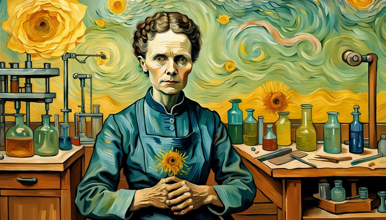 Marie Curie Portrait in Van Gogh Impressionism Style