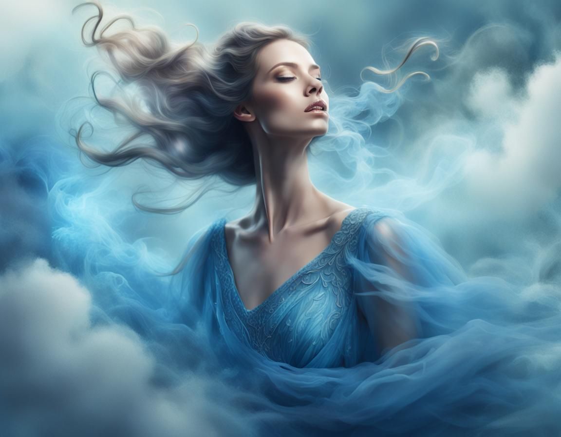 Ethereal Woman in Clouds Fantasy Illustration