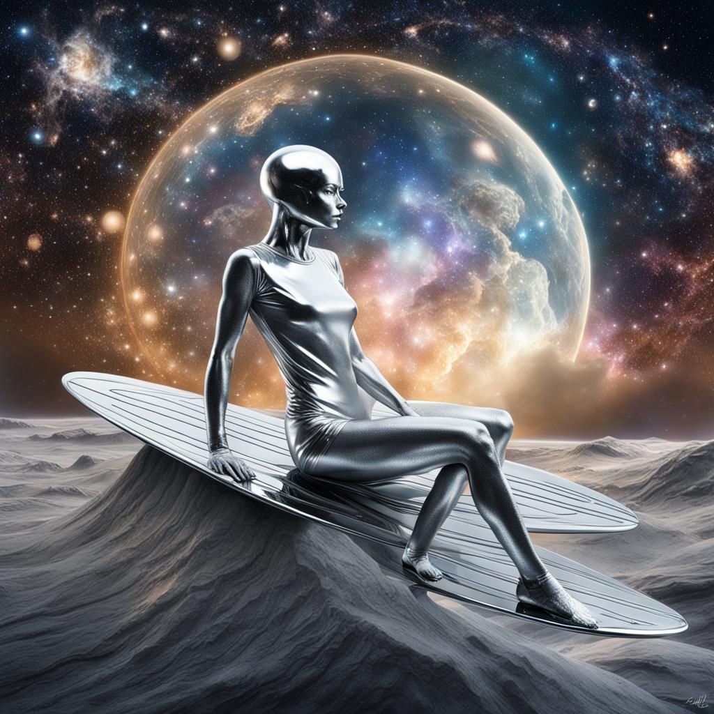 Silver Surfer Girl on Distant Planet